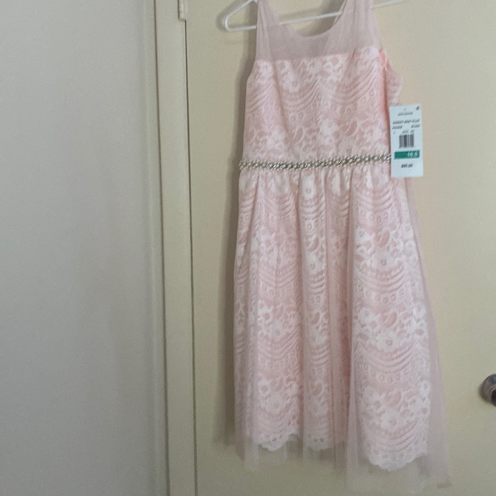 Pink, blinged out dress with different material at the bottom